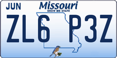 MO license plate ZL6P3Z
