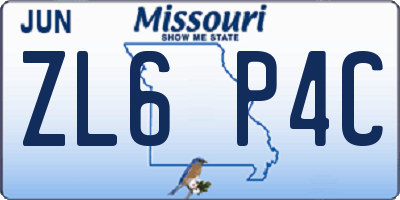 MO license plate ZL6P4C