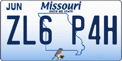 MO license plate ZL6P4H