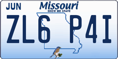 MO license plate ZL6P4I