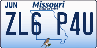 MO license plate ZL6P4U