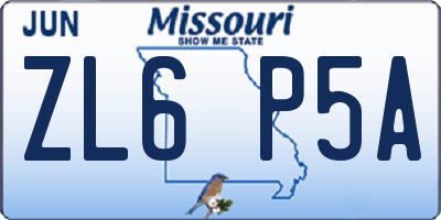 MO license plate ZL6P5A