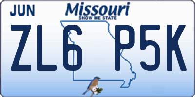 MO license plate ZL6P5K