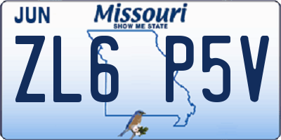 MO license plate ZL6P5V