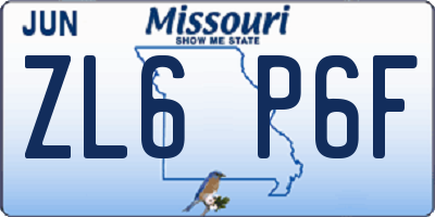MO license plate ZL6P6F