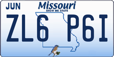 MO license plate ZL6P6I