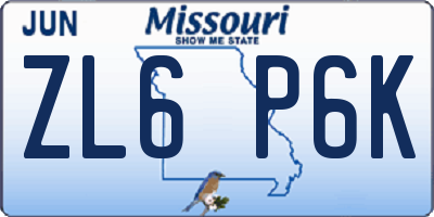 MO license plate ZL6P6K