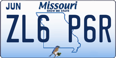 MO license plate ZL6P6R