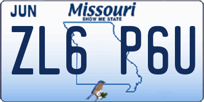 MO license plate ZL6P6U