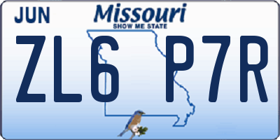 MO license plate ZL6P7R