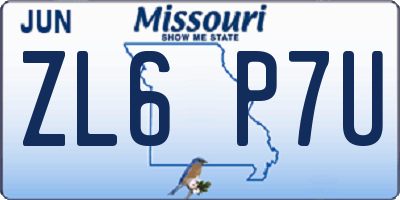 MO license plate ZL6P7U