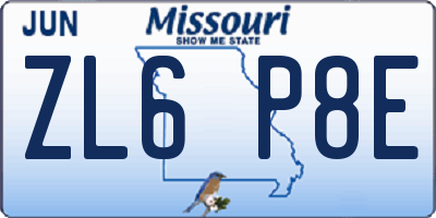 MO license plate ZL6P8E