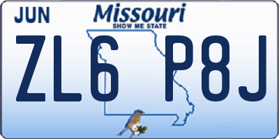 MO license plate ZL6P8J