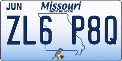 MO license plate ZL6P8Q