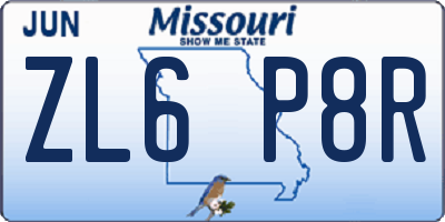 MO license plate ZL6P8R