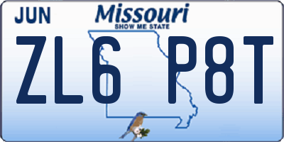 MO license plate ZL6P8T