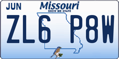 MO license plate ZL6P8W