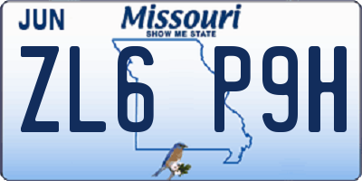 MO license plate ZL6P9H