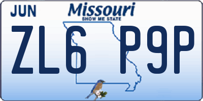 MO license plate ZL6P9P