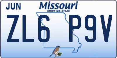 MO license plate ZL6P9V