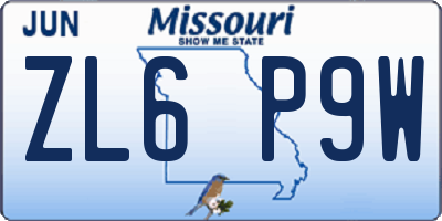 MO license plate ZL6P9W