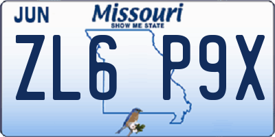 MO license plate ZL6P9X