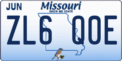 MO license plate ZL6Q0E