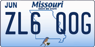 MO license plate ZL6Q0G