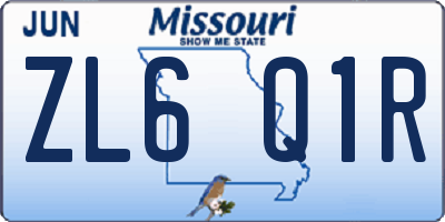MO license plate ZL6Q1R