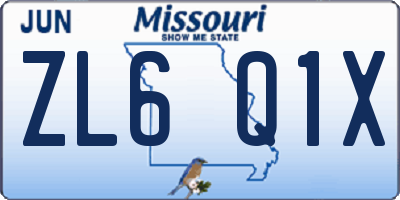 MO license plate ZL6Q1X