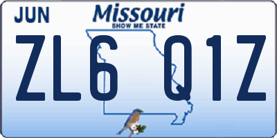 MO license plate ZL6Q1Z