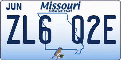 MO license plate ZL6Q2E