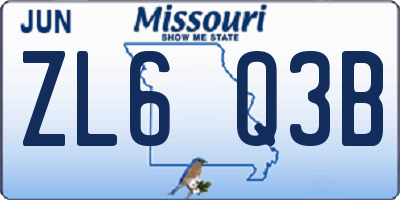 MO license plate ZL6Q3B