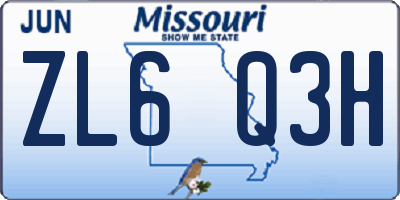 MO license plate ZL6Q3H
