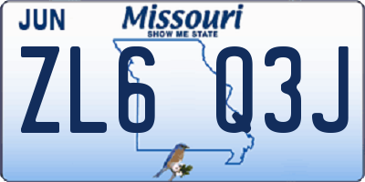MO license plate ZL6Q3J