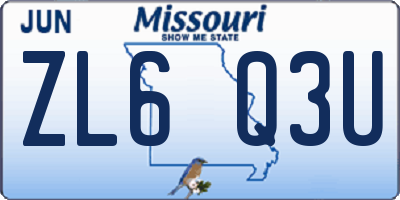 MO license plate ZL6Q3U