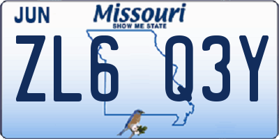 MO license plate ZL6Q3Y