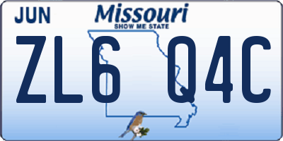 MO license plate ZL6Q4C