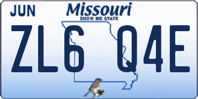 MO license plate ZL6Q4E