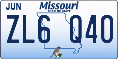 MO license plate ZL6Q4O