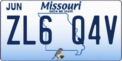 MO license plate ZL6Q4V