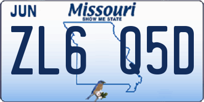 MO license plate ZL6Q5D