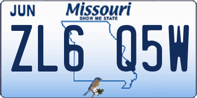 MO license plate ZL6Q5W
