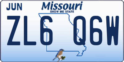 MO license plate ZL6Q6W