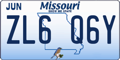 MO license plate ZL6Q6Y