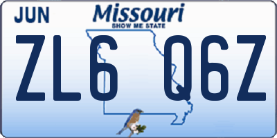 MO license plate ZL6Q6Z