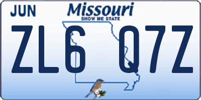 MO license plate ZL6Q7Z