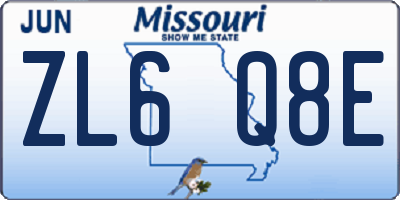 MO license plate ZL6Q8E