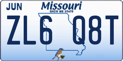 MO license plate ZL6Q8T