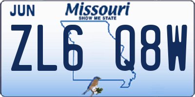 MO license plate ZL6Q8W